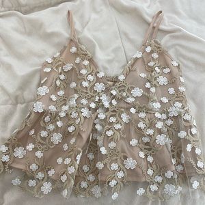 Altar’d State Lace and Tulle Gold Top